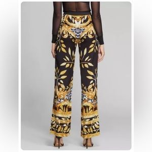 Black Gold Patterned High Waist Silky Pants - Size M